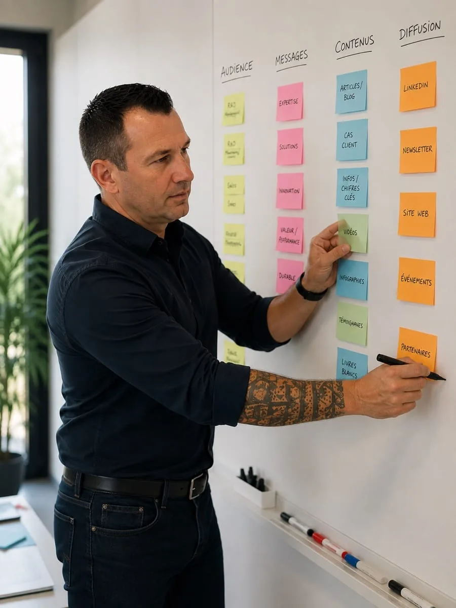 Nicolas Rousseau animant un atelier de plan éditorial